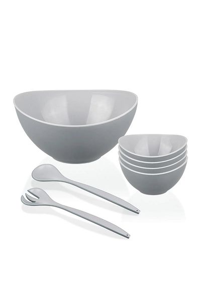 Dania Plastic salad serving set consisting of a large bowl with 4 small yogurt bowls with a spoon and fork, 7 pieces