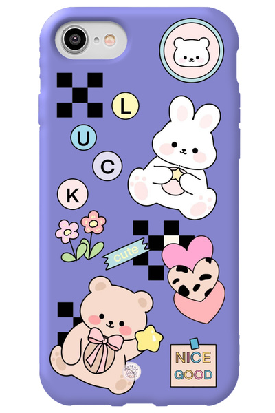 WANNA PROTECT iPhone 16e Lila İçi Kadife Cute Tavşan Desenli Silikon Telefon ...