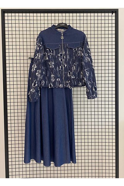Armine Trend Ripped Pattern Pocket Detail New Style Denim Skirt and Jacket