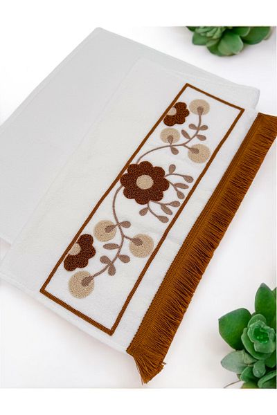 AYHANHOME Punch Embroidered Fringed 1 Piece 50X90 Hand Face Towel Set