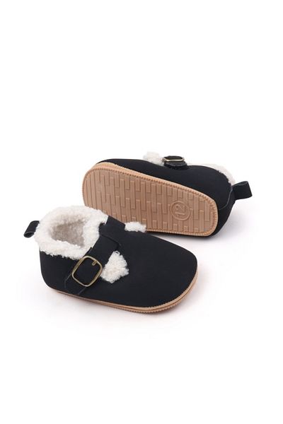 Superbaby Pantofiori pentru bebelusi, negri, cu captuseala pufoasa