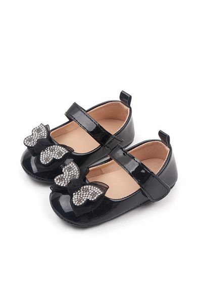 Superbaby Pantofiori negri, din lac, cu fundita cu strasuri