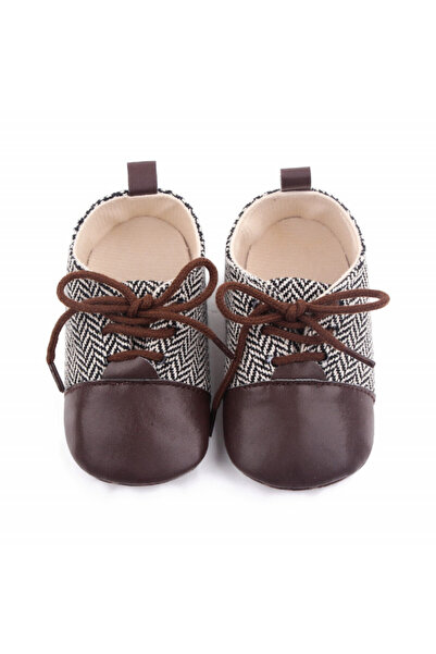 Superbaby Κομψά καφέ παπούτσια με λευκό ζιγκ-ζαγκ μοτίβο