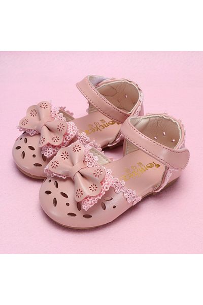 Superbaby Powder pink shoes with bow and lace