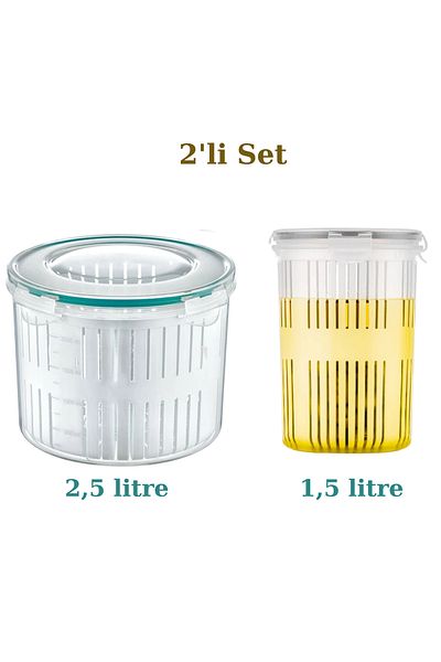 Righton Set of 2 Olive Holders with Strainer - Olive Pickle Storage Container 2.5 Liters and 1.5 Liters