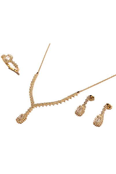 Hakan Güler Kuyumculuk 14 Ayar Altın Kare Baget Taşlı Su Yolu Düğün-Nişan Seti