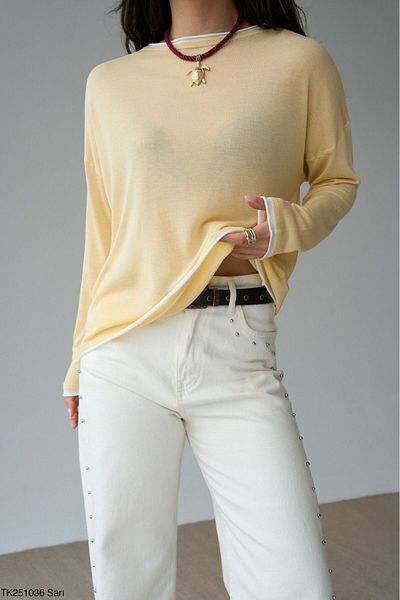 Lupies Women's Yellow Collar Colorful Thin Knitwear Sweater
