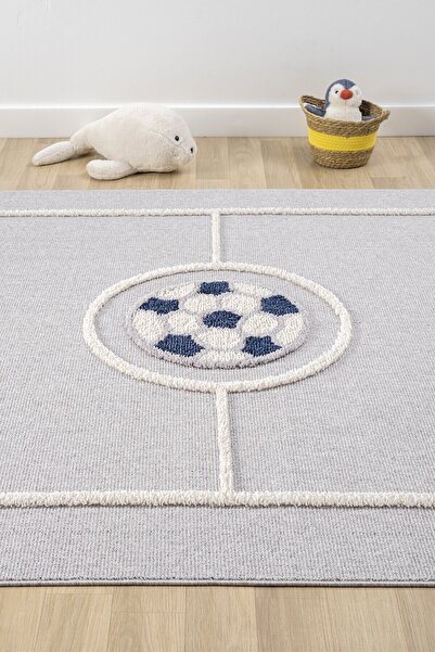 Eliz Home Futbol Sahası Gri Halı Yumuşak Bukleli Dokuma Halı Bebek Odası Çocuk Odası Genç Odası Halısı 15