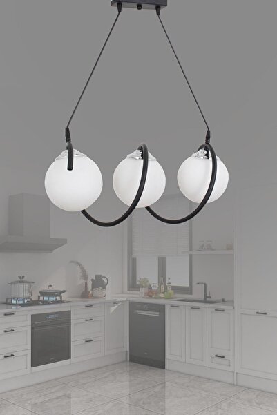 Taşcan Aydınlatma Sarmal 3 Lü Siyah Krom Avize Beyaz Camlı Dekoratif Tasarım ...