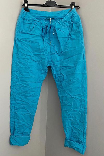 AYASOFYA OTANTIK Women's Italian Turquoise Waist Tie Lycra Skinny Leg Trousers