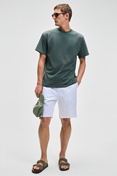 GRIMELANGE Ανδρικό μπλουζάκι FEON Oversize με φαρδιά κοπή από 100% οργανικό βαμβάκι με χοντρή υφή με στρογγυλή λαιμόκοψη σκούρο πράσινο