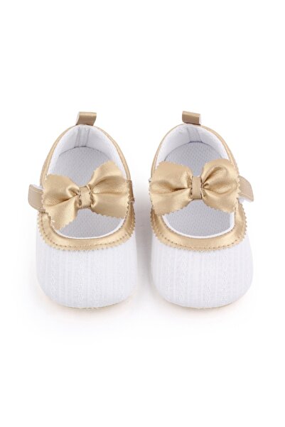Superbaby Pantofiori albi cu insertie aurie