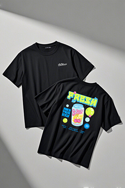 Vatkalimon Unisex 100% οργανικό βαμβάκι Oversize μαύρο μπλουζάκι με στρογγυλή λαιμόκοψη