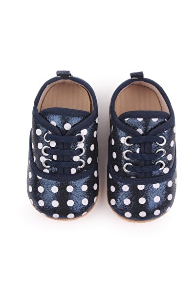 Superbaby Pantofiori pentru bebelusi, bleumarine sidefat cu buline albe
