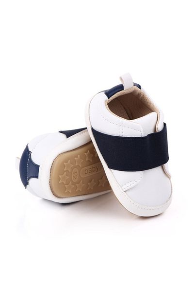Superbaby Pantofi albi cu banda elastica bleumarin