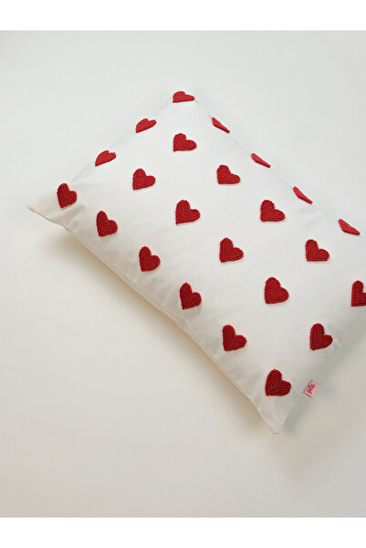 Galia Tasarım Mini Hearts - Rectangular Punch Throw Pillow Cover - Red