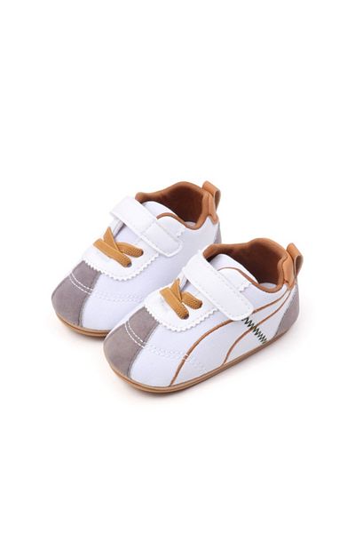 Superbaby Pantofiori sport pentru bebelusi, albi cu insertii gri si maro