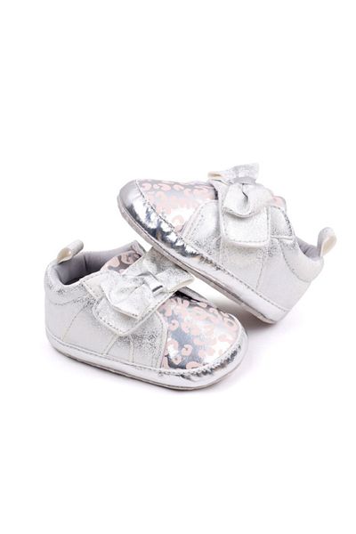 Superbaby Pantofiori argintii cu imprimeu si fundita