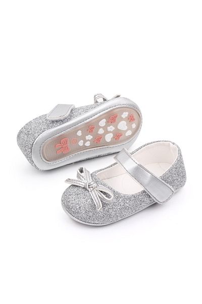 Superbaby Pantofiori cu sclipici argintiu si fundita