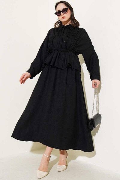 modasindoma Women's Front Gathered Skirt Suit