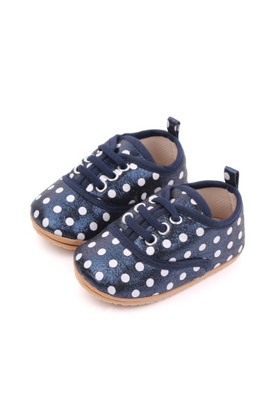 Superbaby Pantofiori pentru bebelusi, bleumarine sidefat cu buline albe