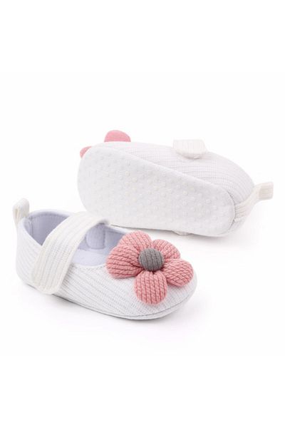 Superbaby Pantofiori albi cu floricica roz