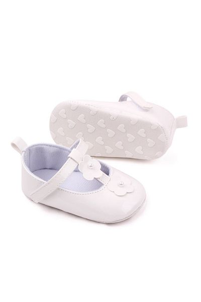 Superbaby Pantofiori albi cu floricele si perlute