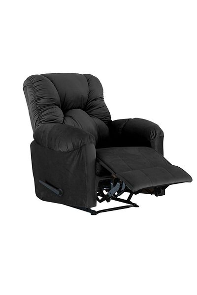 American Polo | Velvet Rocking & Rotating Recliner Chair - Black -92×78x103