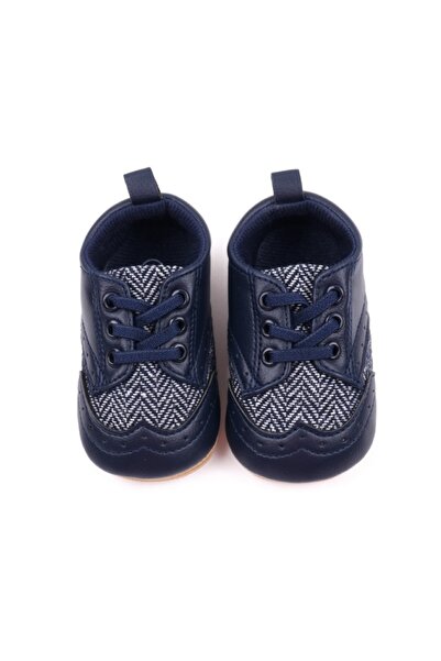 Superbaby Pantofi bebelusi din piele ecologica cu insertii textile, albastru inchis