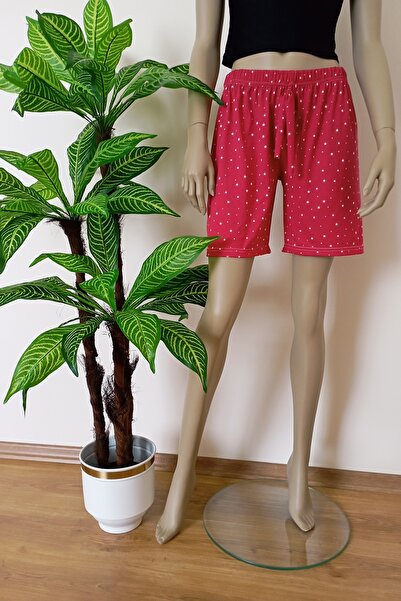 VİP BERA TEKSTİL Kadın Milan Kumaş Yıldız Desenli Esnek Kumaş Rahat Kalıp Şort