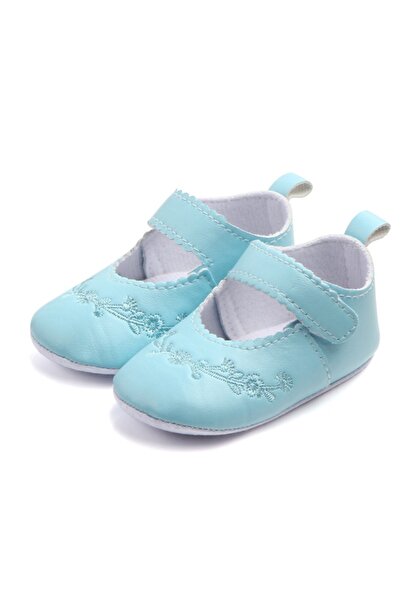 Superbaby Pantofiori bleu cu broderii florale