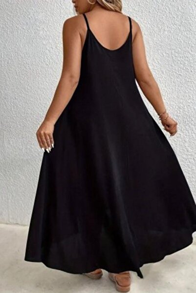 Mossta Ring Collar Detailed Asymmetrical Viscose Dress Black