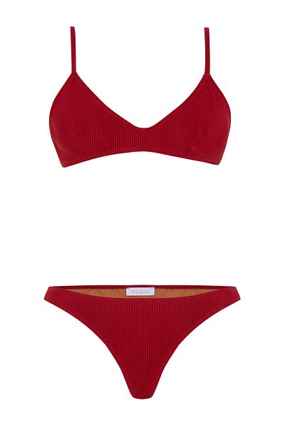 AQUELLA Stripe Textured Claret Red Pencil Bikini Set
