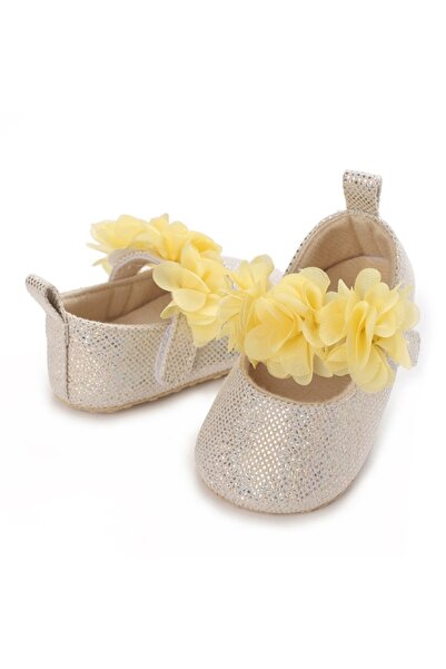 Bebelul Metallic ivory shoes with yellow flowers