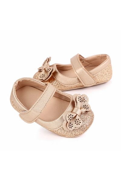 Superbaby Pantofiori aurii cu sclipici si fundita
