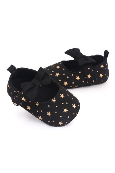 Superbaby Pantofiori bebelusi negri cu stelute aurii si fundita eleganta