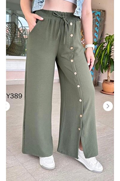 MODA Άνετο και άνετο λινό παντελόνι ayrobin με πλαϊνά κουμπιά, που θα αναβαθμ...