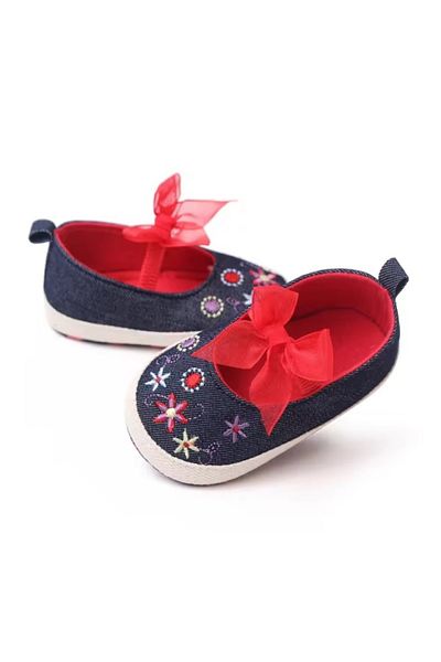 Superbaby Pantofi din denim cu fundite si broderii florale