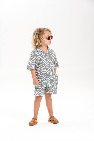 Motebarn Wear Boy's Linen Shirt Bottom-Top Suit Gray