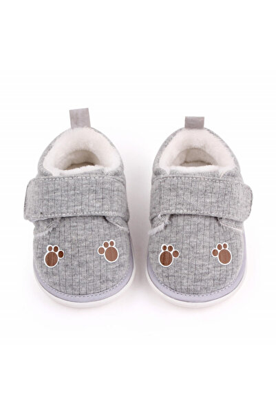 Superbaby Gray furry shoes for boys with paws, with hedgehogs, for the first ...
