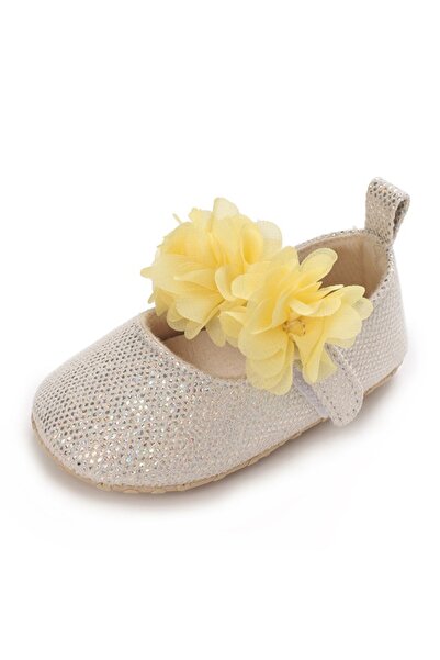 Bebelul Metallic ivory shoes with yellow flowers
