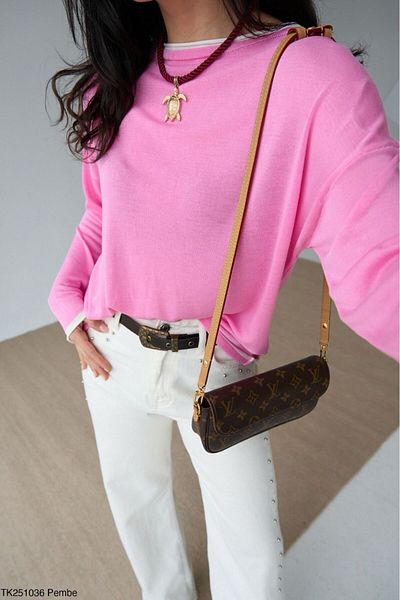Lupies Women's Pink Colorful Thin Knitwear Sweater