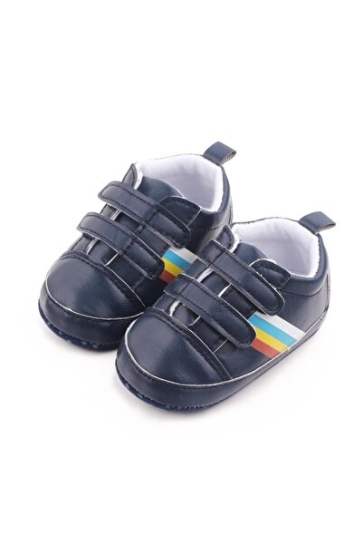 Superbaby Pantofiori sport bebelusi bleumarine cu dungi multicolore