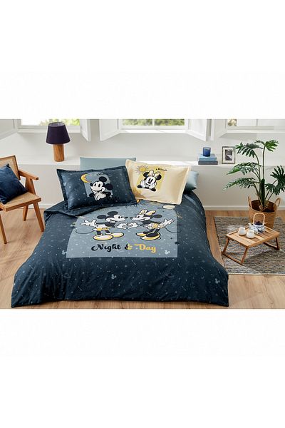 Özdilek Mickey & Minnie Day Blue Double Disney Licensed Fitted Sheet Duvet Cover Set