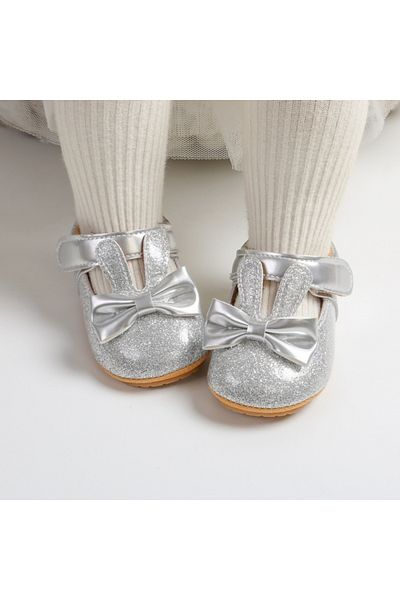 Superbaby Pantofiori argintii cu sclipici si urechiuse de iepuras pentru bebelusi