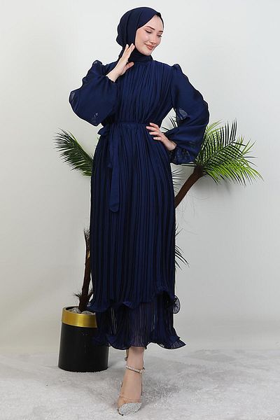GİYZAMİLA Φόρεμα Janjan με έξι βολάν Navy Blue