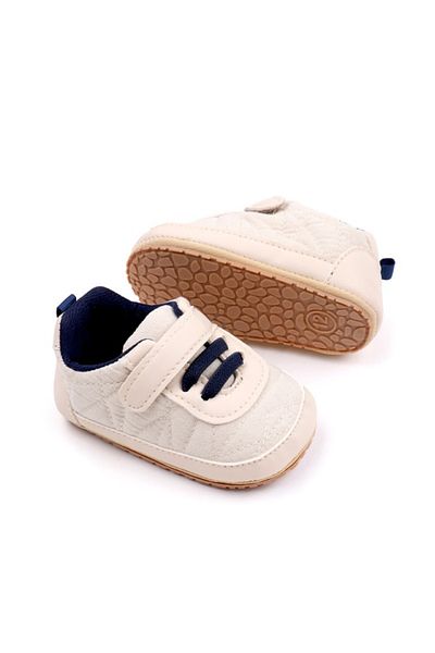 Superbaby Pantofiori crem cu sireturi bleumarine pentru baietei