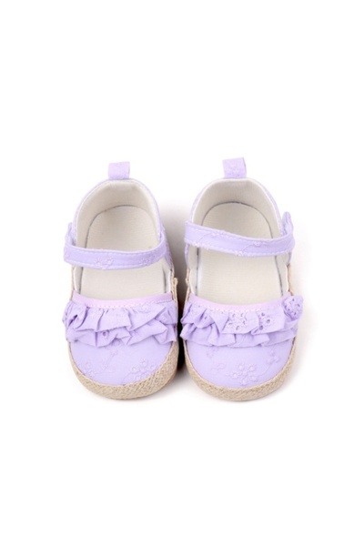 Superbaby Λιλά παπούτσια με βολάν και λουλουδάτες λεπτομέρειες