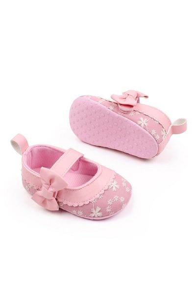 Superbaby Pink baby shoes with bow and embroidery