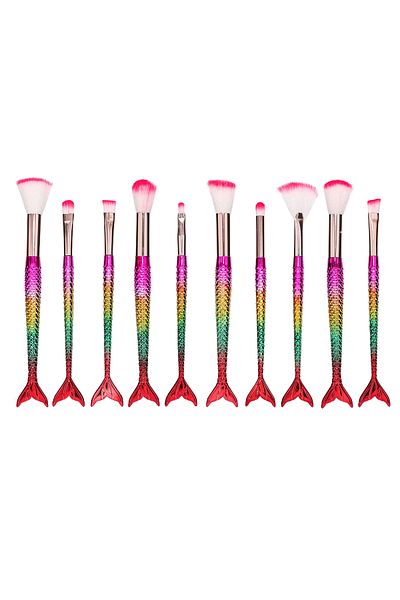 Roesıa Rose Cosmetics 10-Piece Fish Model Makeup Brush Set with Rose Bag